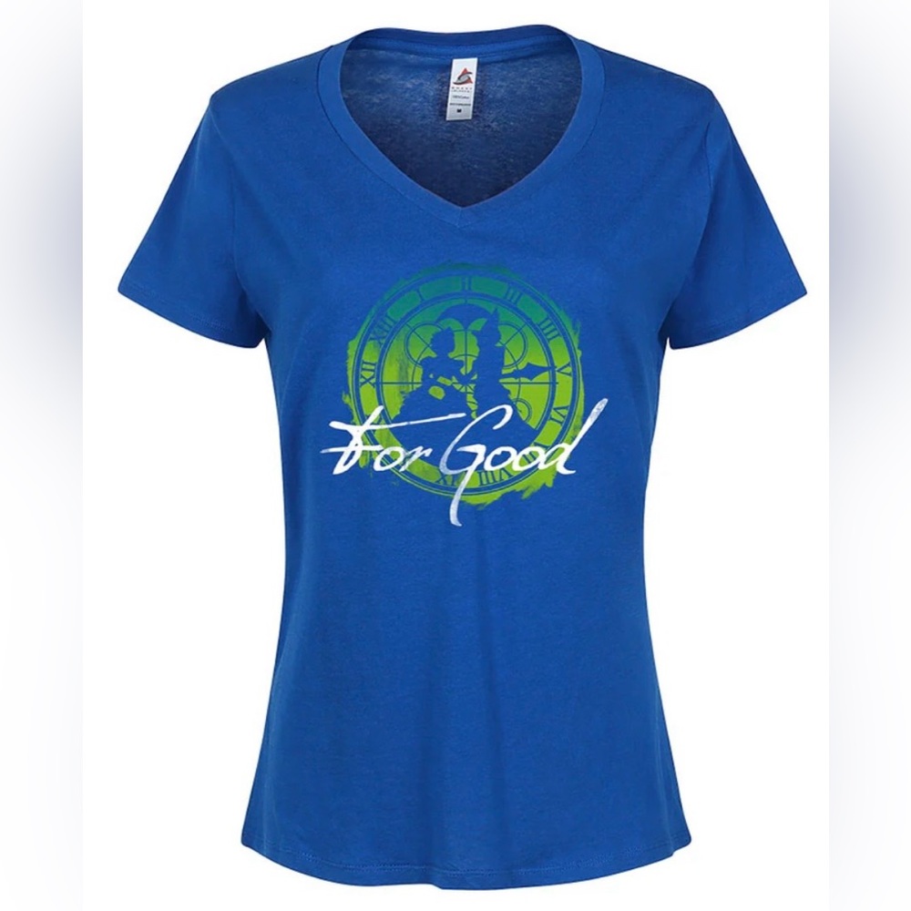 Wicked Women’s Plus 3XL For Good Fitted V-Neck Blue Graphic T-Shirt